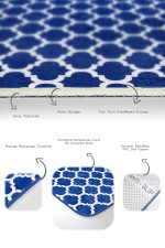 2'li Set Lacivert Zeminde Ogea Motifli Morrocan Desenli Geometrik Sade & Şık  2'li Banyo & Mutfak Paspas Takımı Realhomes