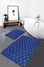 - PaspasTakimi-2li-Set1630-Gorsel - Realhomes  2'li Set Lacivert Zeminde Ok Motifli İskandinav Desenli Geometrik Klasik  2'li Banyo & Mutfak Paspas Takımı Realhomes