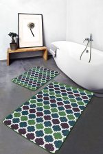 - PaspasTakimi-2li-Set1631-Gorsel-1 - Realhomes  2'li Set Yeşil - Turkuaz Zeminde Ogea Motifli Morrocan Desenli Geometrik Klasik  2'li Banyo & Mutfak Paspas Takımı Realhomes