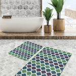 2'li Set Gri - Ekru Zeminde Modern Sanat Motifli Klasik Desenli Sade & Şık Modern  2'li Banyo & Mutfak Paspas Takımı Realhomes