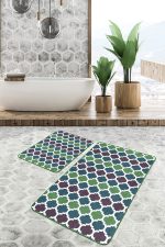 - PaspasTakimi-2li-Set1631-Gorsel - Realhomes  2'li Set Yeşil - Turkuaz Zeminde Ogea Motifli Morrocan Desenli Geometrik Klasik  2'li Banyo & Mutfak Paspas Takımı Realhomes