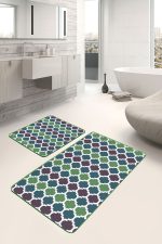 - PaspasTakimi-2li-Set1631-Gorsel-5 - Realhomes  2'li Set Yeşil - Turkuaz Zeminde Ogea Motifli Morrocan Desenli Geometrik Klasik  2'li Banyo & Mutfak Paspas Takımı Realhomes