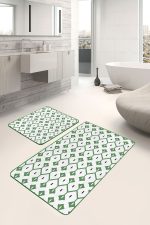 - PaspasTakimi-2li-Set1633-Gorsel-1 - Realhomes 2'li Set Yeşil Zeminde Geleneksel Motifli İskandinav Desenli Geometrik Klasik 2'li Banyo & Mutfak Paspas Takımı Realhomes