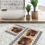 2'li Set Gri - Bej Zeminde Çerçeveli Motifli Antik Desenli Geometrik Eskitme Motifli  2'li Banyo & Mutfak Paspas Takımı Realhomes
