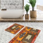 2'li Set Gri Zeminde Eskitme Motifli Duvar Desenli Vintage Eskitme Motifli  2'li Banyo & Mutfak Paspas Takımı Realhomes