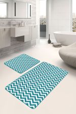 - PaspasTakimi-2li-Set1636-Gorsel-2 - Realhomes  2'li Set Turkuaz Zeminde Zikzak Motifli Geometrik Desenli Geometrik Klasik  2'li Banyo & Mutfak Paspas Takımı Realhomes