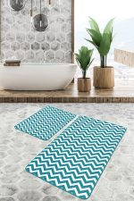 - PaspasTakimi-2li-Set1636-Gorsel-4 - Realhomes  2'li Set Turkuaz Zeminde Zikzak Motifli Geometrik Desenli Geometrik Klasik  2'li Banyo & Mutfak Paspas Takımı Realhomes