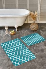 - Realhomes - Realhomes  2'li Set Turkuaz Zeminde Ogea Motifli Morrocan Desenli Geometrik Sade & Şık  2'li Banyo & Mutfak Paspas Takımı Realhomes