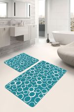 - PaspasTakimi-2li-Set1639-Gorsel-2 - Realhomes  2'li Set Turkuaz Zeminde Dairesel Motifli Geometrik Desenli Geometrik Sade & Şık  2'li Banyo & Mutfak Paspas Takımı Realhomes