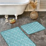 2'li Set Damalı Zeminde Damask Motifli Çiçek Desenli Floral Geometrik  2'li Banyo & Mutfak Paspas Takımı Realhomes