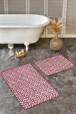 - Realhomes - Realhomes  2'li Set Bordo Zeminde Geometrik Motifli Mozaik Desenli Geometrik Sade & Şık  2'li Banyo & Mutfak Paspas Takımı Realhomes