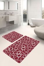 - PaspasTakimi-2li-Set1643-Gorsel - Realhomes  2'li Set Bordo Zeminde İskandinav Motifli Ok Desenli Geometrik Klasik  2'li Banyo & Mutfak Paspas Takımı Realhomes