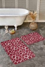 - Realhomes - Realhomes  2'li Set Bordo Zeminde İskandinav Motifli Ok Desenli Geometrik Klasik  2'li Banyo & Mutfak Paspas Takımı Realhomes