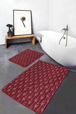 2'li Set Bordo Zeminde İskandinav Motifli Ok Desenli Geometrik Sade & Şık  2'li Banyo & Mutfak Paspas Takımı Realhomes
