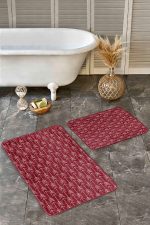2'li Set Bordo Zeminde İskandinav Motifli Ok Desenli Geometrik Sade & Şık  2'li Banyo & Mutfak Paspas Takımı Realhomes