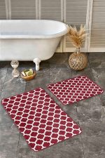 - Realhomes - Realhomes  2'li Set Bordo Zeminde Ogea Motifli Morrocan Desenli Geometrik Klasik  2'li Banyo & Mutfak Paspas Takımı Realhomes