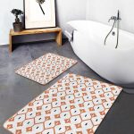 2'li Set Gri Zeminde Çerçeveli Motifli Antik Desenli Geometrik Eskitme Motifli  2'li Banyo & Mutfak Paspas Takımı Realhomes