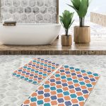 2'li Set Beyaz Zeminde Afrika Kadın Motifli Etnik Desenli Etnik Motifler Klasik  2'li Banyo & Mutfak Paspas Takımı Realhomes