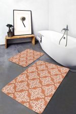2'li Set Turuncu Zeminde Damask Motifli Geleneksel Desenli Avangarde Vintage  2'li Banyo & Mutfak Paspas Takımı Realhomes