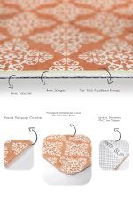 2'li Set Turuncu Zeminde Damask Motifli Geleneksel Desenli Avangarde Vintage  2'li Banyo & Mutfak Paspas Takımı Realhomes