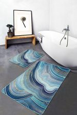 - PaspasTakimi-2li-Set1652-Gorsel-1 - Realhomes 2'li Set Gold - Turkuaz Zeminde Mermer Motifli Modern Sanat Desenli Modern Sade & Şık 2'li Banyo & Mutfak Paspas Takımı Realhomes