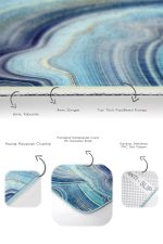 2'li Set Gold - Turkuaz Zeminde Mermer Motifli Modern Sanat Desenli Modern Sade & Şık  2'li Banyo & Mutfak Paspas Takımı Realhomes