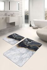 - PaspasTakimi-2li-Set1654-Gorsel-1 - Realhomes  2'li Set Gold - Gri Zeminde Mermer Motifli Klasik Desenli Sade & Şık Modern  2'li Banyo & Mutfak Paspas Takımı Realhomes