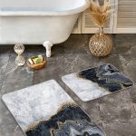 2'li Set Lacivert Zeminde Uşak Motifli Geleneksel Desenli Avangarde Etnik Motifler  2'li Banyo & Mutfak Paspas Takımı Realhomes