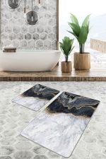 - PaspasTakimi-2li-Set1654-Gorsel-2 - Realhomes  2'li Set Gold - Gri Zeminde Mermer Motifli Klasik Desenli Sade & Şık Modern  2'li Banyo & Mutfak Paspas Takımı Realhomes