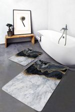 - PaspasTakimi-2li-Set1654-Gorsel-4 - Realhomes  2'li Set Gold - Gri Zeminde Mermer Motifli Klasik Desenli Sade & Şık Modern  2'li Banyo & Mutfak Paspas Takımı Realhomes