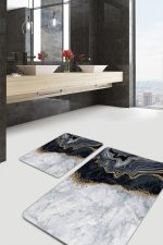 - PaspasTakimi-2li-Set1654-Gorsel-5 - Realhomes  2'li Set Gold - Gri Zeminde Mermer Motifli Klasik Desenli Sade & Şık Modern  2'li Banyo & Mutfak Paspas Takımı Realhomes