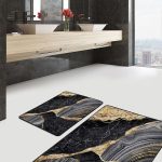 2'li Set Beyaz Zeminde Modern Motifli Mermer Desenli Geometrik Klasik  2'li Banyo & Mutfak Paspas Takımı Realhomes