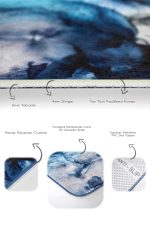 2'li Set Lacivert Zeminde Kanvas Motifli Boyama Desenli Sade & Şık Modern  2'li Banyo & Mutfak Paspas Takımı Realhomes