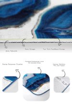 2'li Set Lacivert - Beyaz Zeminde Kanvas Motifli Boyama Desenli Modern Sade & Şık  2'li Banyo & Mutfak Paspas Takımı Realhomes