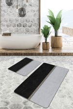 - PaspasTakimi-2li-Set1659-Gorsel - Realhomes  2'li Set Gold - Siyah Zeminde Geometrik Motifli Klasik Desenli Geometrik Sade & Şık  2'li Banyo & Mutfak Paspas Takımı Realhomes