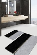 - PaspasTakimi-2li-Set1659-Gorsel-2 - Realhomes  2'li Set Gold - Siyah Zeminde Geometrik Motifli Klasik Desenli Geometrik Sade & Şık  2'li Banyo & Mutfak Paspas Takımı Realhomes