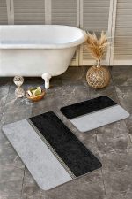 - Realhomes - Realhomes  2'li Set Gold - Siyah Zeminde Geometrik Motifli Klasik Desenli Geometrik Sade & Şık  2'li Banyo & Mutfak Paspas Takımı Realhomes