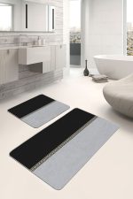 - PaspasTakimi-2li-Set1659-Gorsel-5 - Realhomes  2'li Set Gold - Siyah Zeminde Geometrik Motifli Klasik Desenli Geometrik Sade & Şık  2'li Banyo & Mutfak Paspas Takımı Realhomes