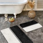 2'li Set Gri - Siyah Zeminde Çerçeveli Motifli Eskitme Desenli Geometrik Sade & Şık  2'li Banyo & Mutfak Paspas Takımı Realhomes