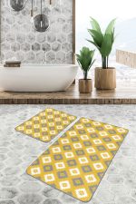 - PaspasTakimi-2li-Set1661-Gorsel-4 - Realhomes 2'li Set Gri - Sarı Zeminde Etnik Motifli Geometrik Desenli Geometrik Sade & Şık 2'li Banyo & Mutfak Paspas Takımı Realhomes