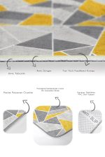 2'li Set Gri - Sarı Zeminde Klasik Motifli Geometrik Desenli Geometrik Klasik  2'li Banyo & Mutfak Paspas Takımı Realhomes