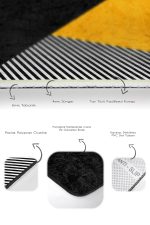 2'li Set Sarı - Siyah Zeminde Modern Motifli Geometrik Desenli Geometrik Sade & Şık  2'li Banyo & Mutfak Paspas Takımı Realhomes