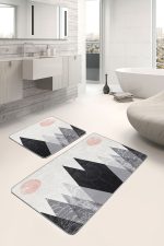 - PaspasTakimi-2li-Set1664-Gorsel-1 - Realhomes  2'li Set Gri - Beyaz Zeminde Kanvas Motifli Modern Desenli Bohem Sade & Şık  2'li Banyo & Mutfak Paspas Takımı Realhomes