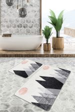 - PaspasTakimi-2li-Set1664-Gorsel-2 - Realhomes  2'li Set Gri - Beyaz Zeminde Kanvas Motifli Modern Desenli Bohem Sade & Şık  2'li Banyo & Mutfak Paspas Takımı Realhomes