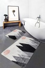 - PaspasTakimi-2li-Set1664-Gorsel-4 - Realhomes  2'li Set Gri - Beyaz Zeminde Kanvas Motifli Modern Desenli Bohem Sade & Şık  2'li Banyo & Mutfak Paspas Takımı Realhomes