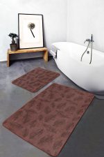 - PaspasTakimi-2li-Set1665-Gorsel-4 - Realhomes 2'li Set Kahverengi Zeminde Yaprak Motifli Eskitme Desenli Floral Sade & Şık 2'li Banyo & Mutfak Paspas Takımı Realhomes