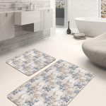 2'li Set Krem - Mavi Zeminde Dokuma Halı Motifli Eskitme Desenli Eskitme Motifli Klasik  2'li Banyo & Mutfak Paspas Takımı Realhomes