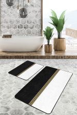 - PaspasTakimi-2li-Set1668-Gorsel-1 - Realhomes 2'li Set Siyah - Gold Zeminde Geometrik Motifli Klasik Desenli Geometrik Sade & Şık 2'li Banyo & Mutfak Paspas Takımı Realhomes