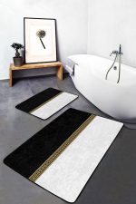 - PaspasTakimi-2li-Set1668-Gorsel-2 - Realhomes 2'li Set Siyah - Gold Zeminde Geometrik Motifli Klasik Desenli Geometrik Sade & Şık 2'li Banyo & Mutfak Paspas Takımı Realhomes