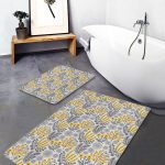 2'li Set Mavi - Gri Zeminde Patchwork Motifli Etnik Desenli Vintage Eskitme Motifli  2'li Banyo & Mutfak Paspas Takımı Realhomes